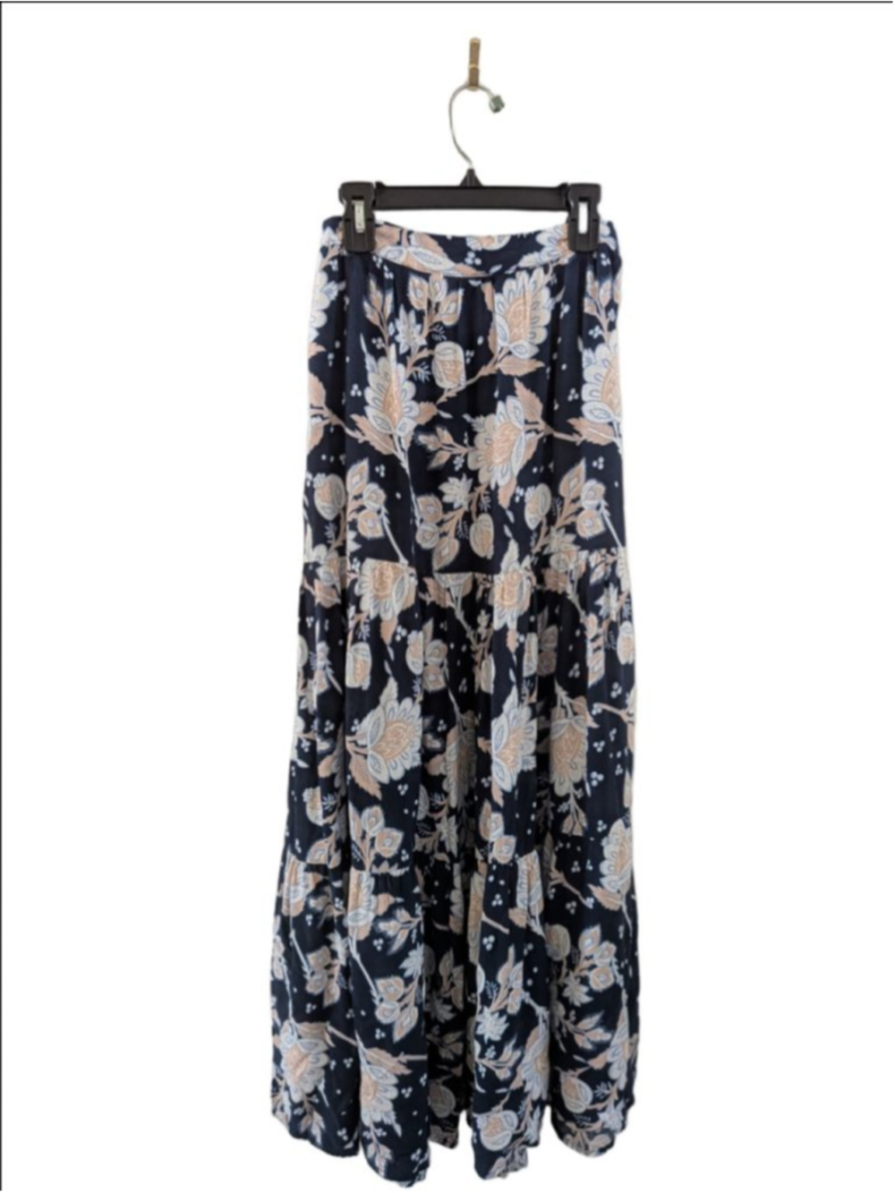Women's Rachel Zoe Navy Beige Floral Tiered Maxi Skirt XS runs big. - Picture 3 of 6